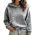 thumbnail image 2 of Hearthz Leopard Print Women's Hoodie Oversized Y2k Trendy Fall Pull Over Sweaters Womens Long Sleeve Drop Shoulder Hooded Womens Lightweight Sweatshirt, 2 of 5