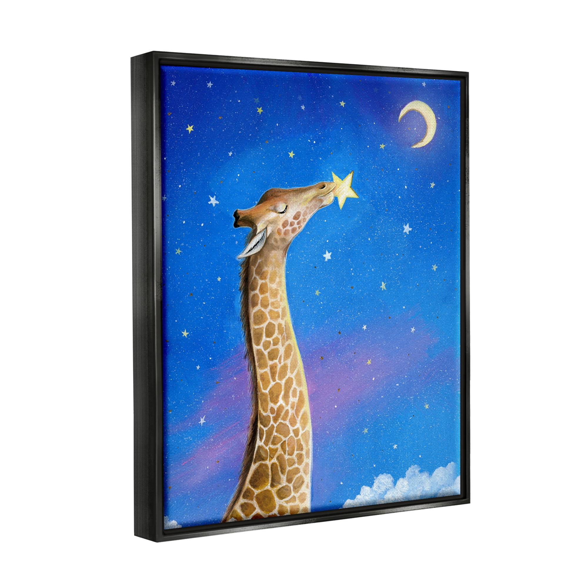 Stupell Industries Giraffe In Night Sky Animals & Insects Painting Black Floater Framed Art Print Wall Art, 17 x 21