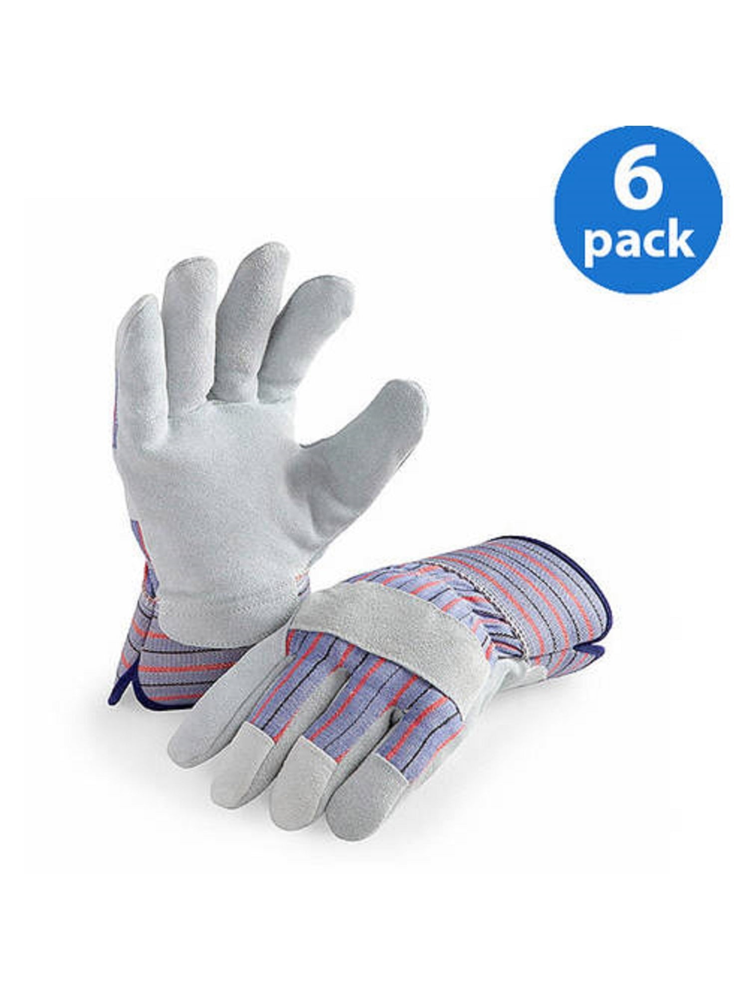 LP4300M6PK, Leather Palm Work Gloves, Safety Cuff, 6 Pair Value Pack