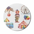 thumbnail image 1 of Circus Mouse Pad for Computers, Festive Fun Elements Clown Balloons Ice Cream Cart Watercolor Illustration, Round Non-Slip Thick Rubber Modern Gaming Mousepad, 8" Round, Multicolor, by Ambesonne, 1 of 2