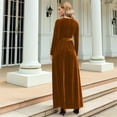 thumbnail image 6 of Women'S Elegant Velvet Belted Pleated Long Sleeve Cocktail Party Formal Wedding Guest A-Line Maxi Long Dress Brown XXL, 6 of 7