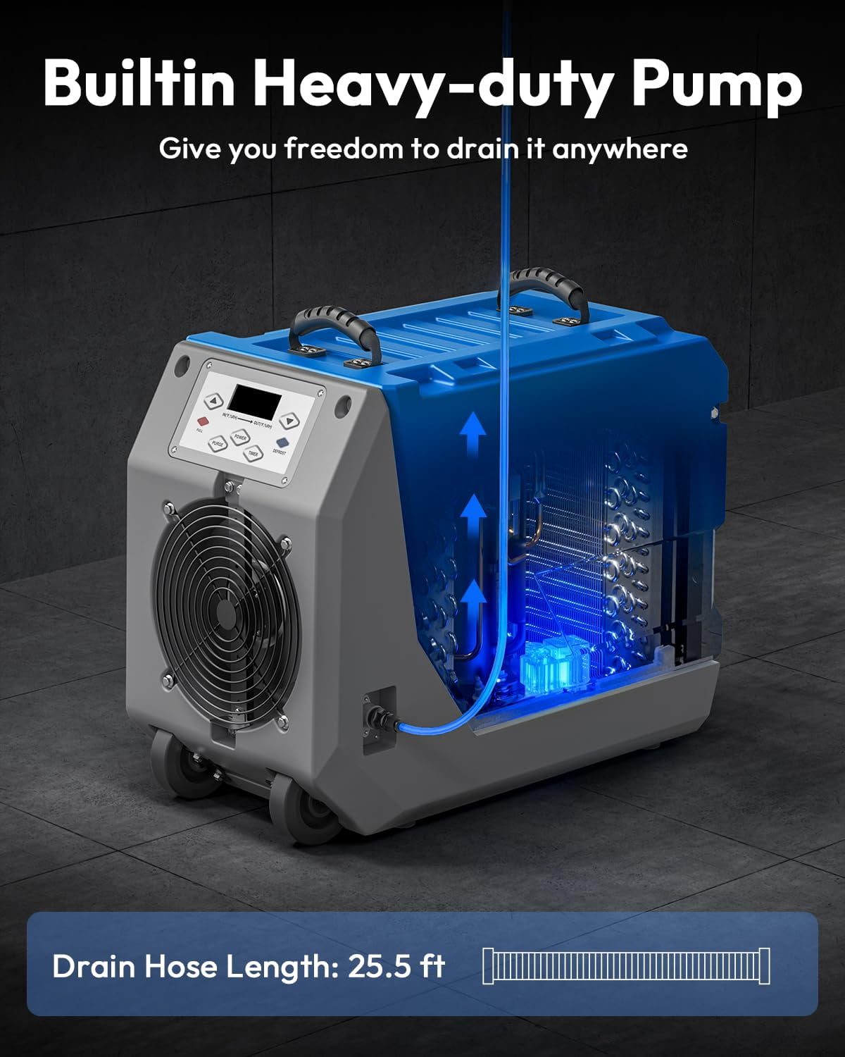 LUKO 180 Pint Commercial Dehumidifier with Pump & Drain, Rotational Molded Portable Industrial Dehumidifier for Basement and Spaces up to 7500 sq ft