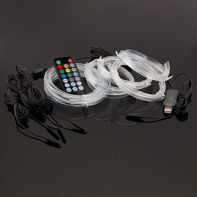 KAIYANG IS57U 5 rollos de 3 m + 1 m de tira de cable de neón decorativo para interior de coche, fibra óptica RGB universal para ambiente