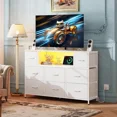 thumbnail image 6 of Dresser TV Stand for 45/50/55 Inch TV Entertainment Center with LED Lights & Charging Station 8 Fabric Drawers & Open Shelves for Living Room Hallway Wood Top, 6 of 6