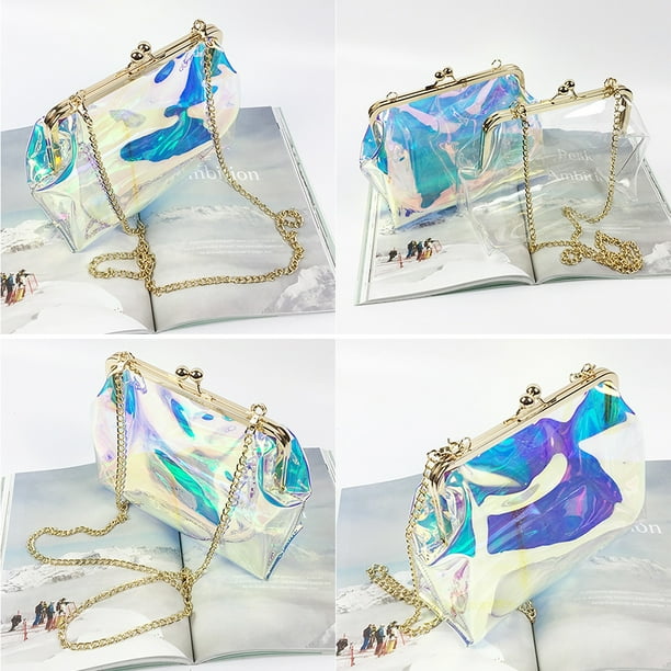 Coofit Crossbody Purse Holographic Clear Coin Purse Kiss Lock