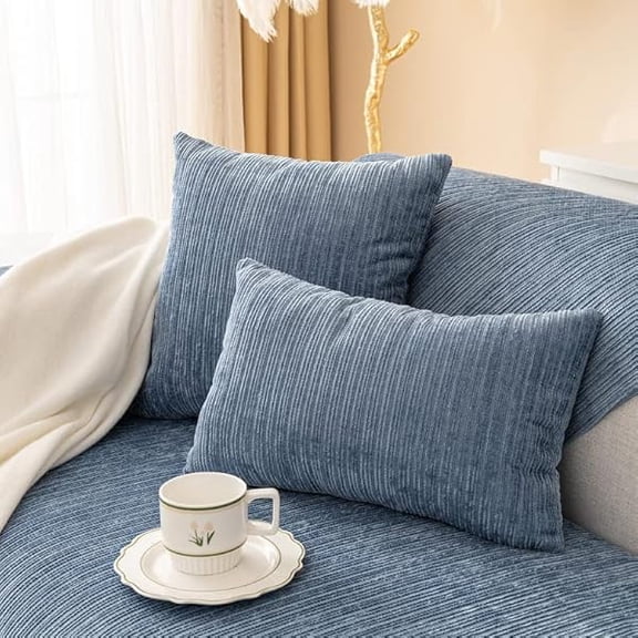 Eryueer 1PC Sofa Pillowcase - Solid Soft Stretch Throw Pillow Covers 18 x 18 Inch 45 x 45 cm Square Throw Pillow Case for Couch Sofa Home Decoration (Blue, Pillowcase 45x45 cm)