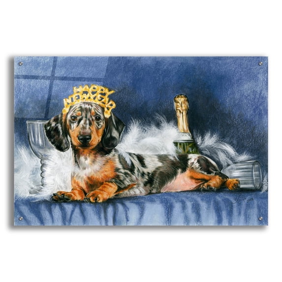 Epic Art 'Happy New Year With Party Hat' by Barbara Keith, Acrylic Glass Wall Art, 36"x24"