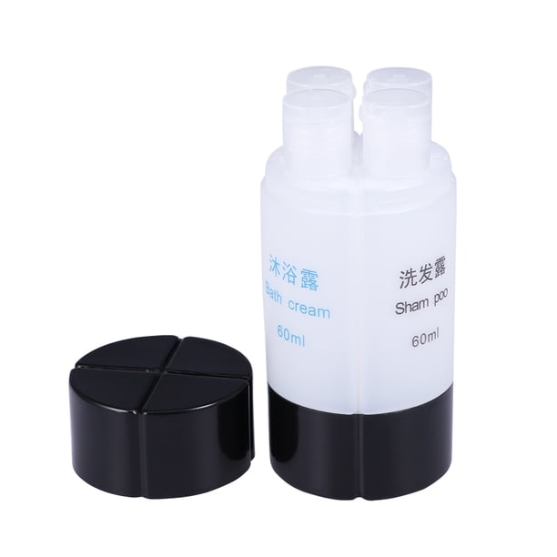 EeaseMX Juego de botellas de viaje 4 en 1 de 60 ml, organizadas y a prueba de fugas, con dispensadores para champú, loción y jabón (negro)