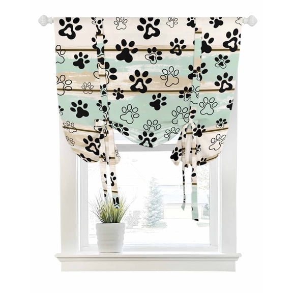 Sage Green Beige Farmhouse Tie Up Curtains for Window, Thermal Insulated Balloon Shade Adjustable Rod Pocket Curtains Valance Panels for Kitchen Bathroom Cafe 42 x 63 Black Dog Paw Vintage Wooden