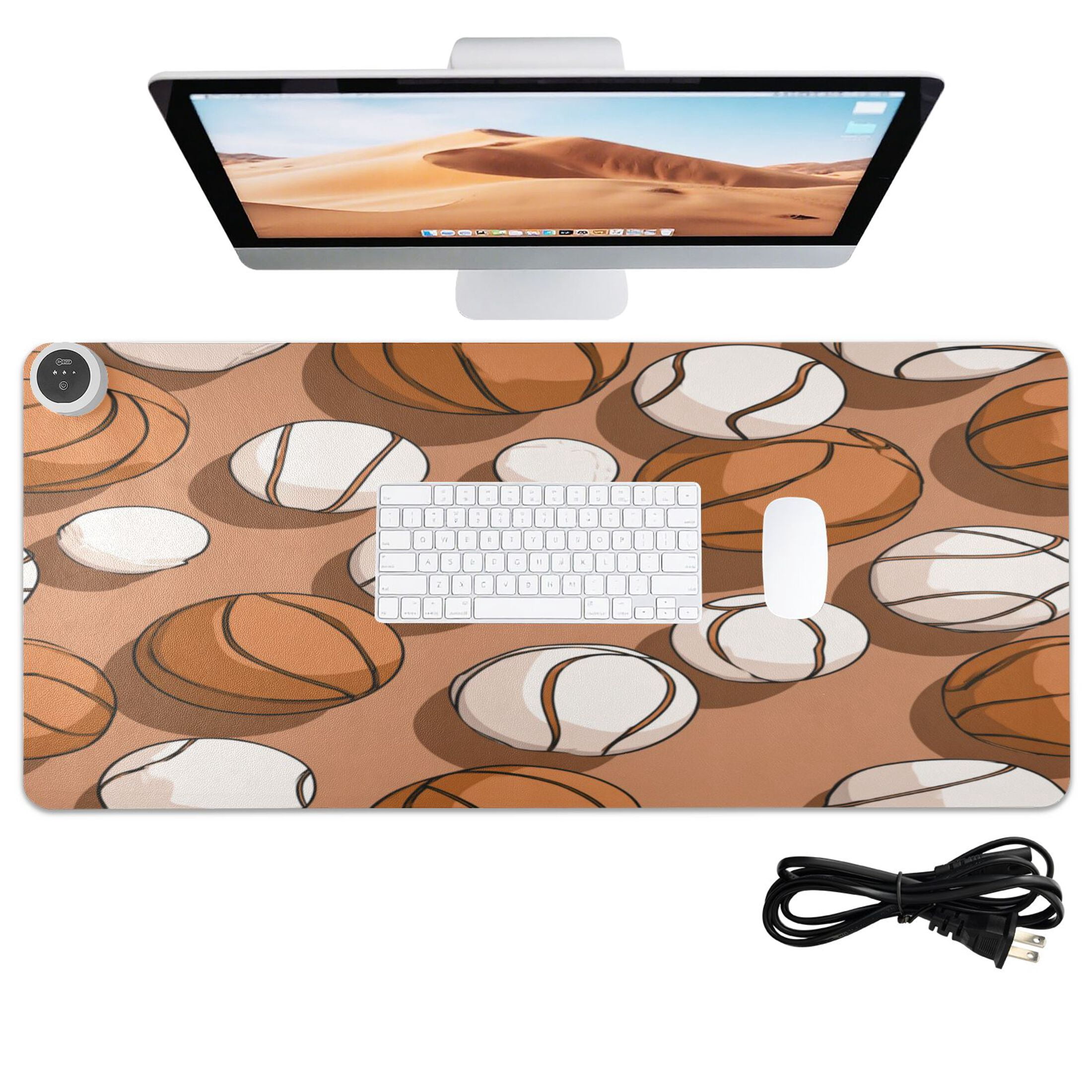Large Heated Desk Mat Mouse Pad 31.5"x13"PU Leather Graphene Heating Desk Warmer with 3 Temperature Settings 110V US Plug Non-Slip Warm Pad for Home, Office, and Gaming Athletic Ball Collage Print