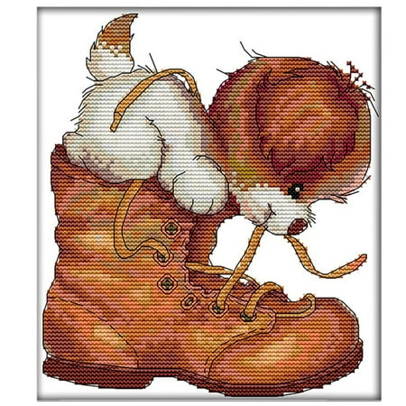 

For Home Decor 11CT Fabric Embroidery Crafts Kit(Dog and Shoes)