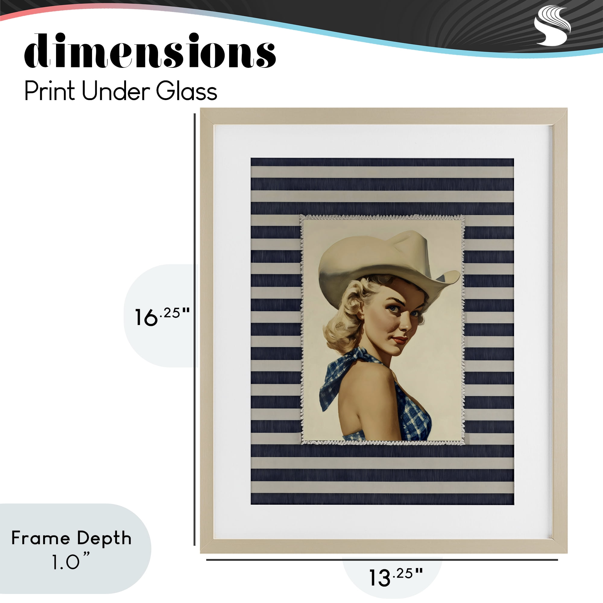 Stupell Industries Retro Cowgirl Stripes Birch Framed Print Under Glass, design by Arlington Prints