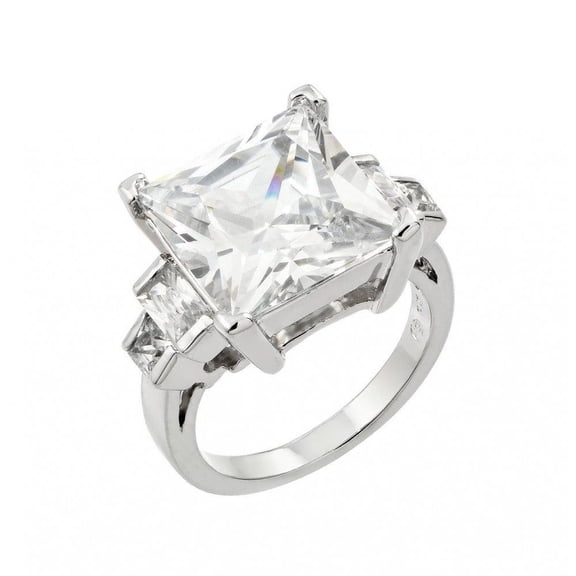 Rhodium Plated Sterling Silver 925 Large Clear Square Ring Band White CZ Jewelry Female Size 5