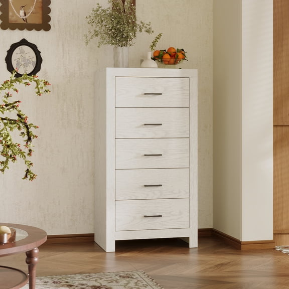 WIAWG Dresser for Bedroom, 5 Drawer Dresser 45.3” Tall Chest of Drawers, Rustic Dressers Drawer Cabinet for Living Room Bedroom,Brown Wood Grain