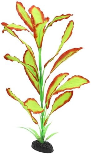 Silk Aquarium Plants, 16 Inch Artificial Silk Plants Decorations for Fish Tank,Aquarium Décor Plastic Plants (Light Green with Red, 2 Pack)
