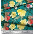 thumbnail image 3 of Soimoi Green polyester Crepe Fabric Leaves & Floral Watercolor Decor Fabric Printed BTY 42 Inch Wide, 3 of 3