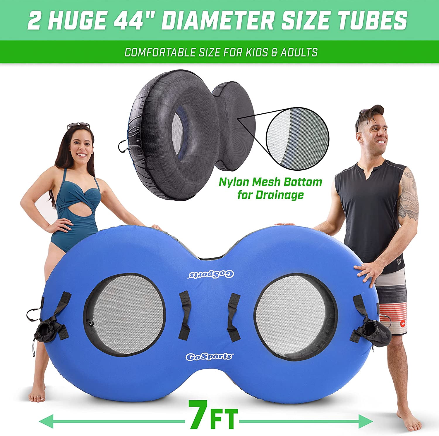 GoSports Heavy Duty 2 Person Floating River Tube with Premium Canvas Cover-Commercial Grade Double River Tube-Blue