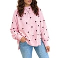 thumbnail image 2 of Trikvn Women's Polka Dot Sweatshirts Crewneck Long Sleeve Oversized Pullover Tops with Side Slits Casual V-Stitch Loose Fall Winter Loungewear Cute Streetwear, 2 of 8