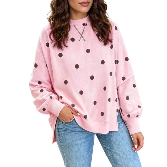 Enjoytime Polka Dots Sweatshirt for Women Fall Fashion Long Sleeve Pullover Tops Trendy Casual Mock Neck Sweatshirts
