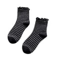 thumbnail image 2 of AVRNLIQ Womens Vintage Gingham Ruffle Crew Socks, Soft Breathable Knit, One Size, Black, 2 of 5