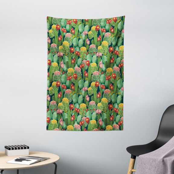 Nature Tapestry, Garden Flowers Cactus Texas Desert Botanical Various Plants with Spikes Pattern, Wall Hanging for Bedroom Living Room Dorm Decor, 40W X 60L Inches, Multicolor, by Ambesonne