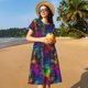 thumbnail image 4 of Easygdp Bright Universe para Vestido Transpirable de Mujer, Vestido Suelto de Manga Corta con Pliegues y Bolsillos para el Verano, 4 of 6