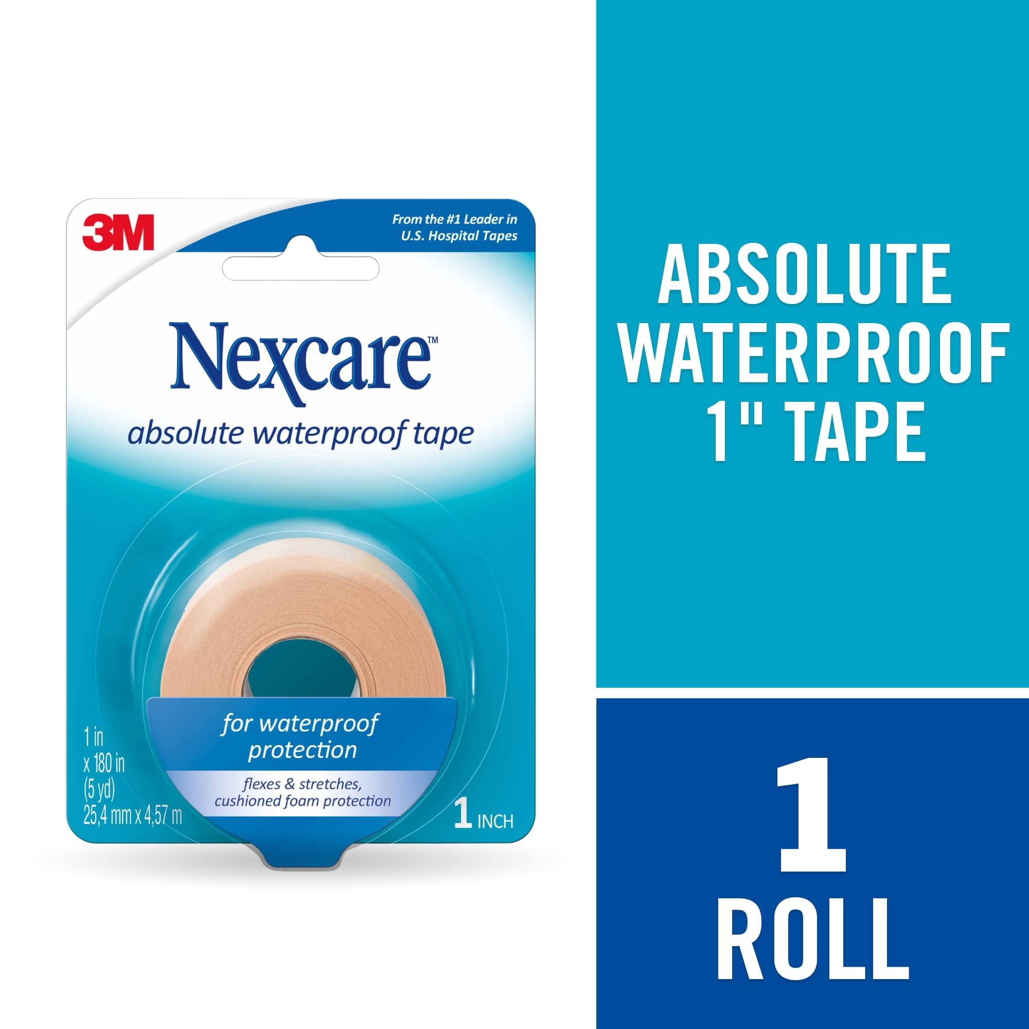 (3 pack) Nexcare Waterproof First Aid Tape, Hospital Grade, 1/Roll