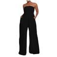 thumbnail image 6 of Kagetolytai Jumpsuits for Women Women's Plus Size Strapless Tube Top Wide Leg Pants Jumpsuit Baggy Off Shoulder Overalls Smocked Romper with Pockets Wide Leg Pants Woman Black L, 6 of 7