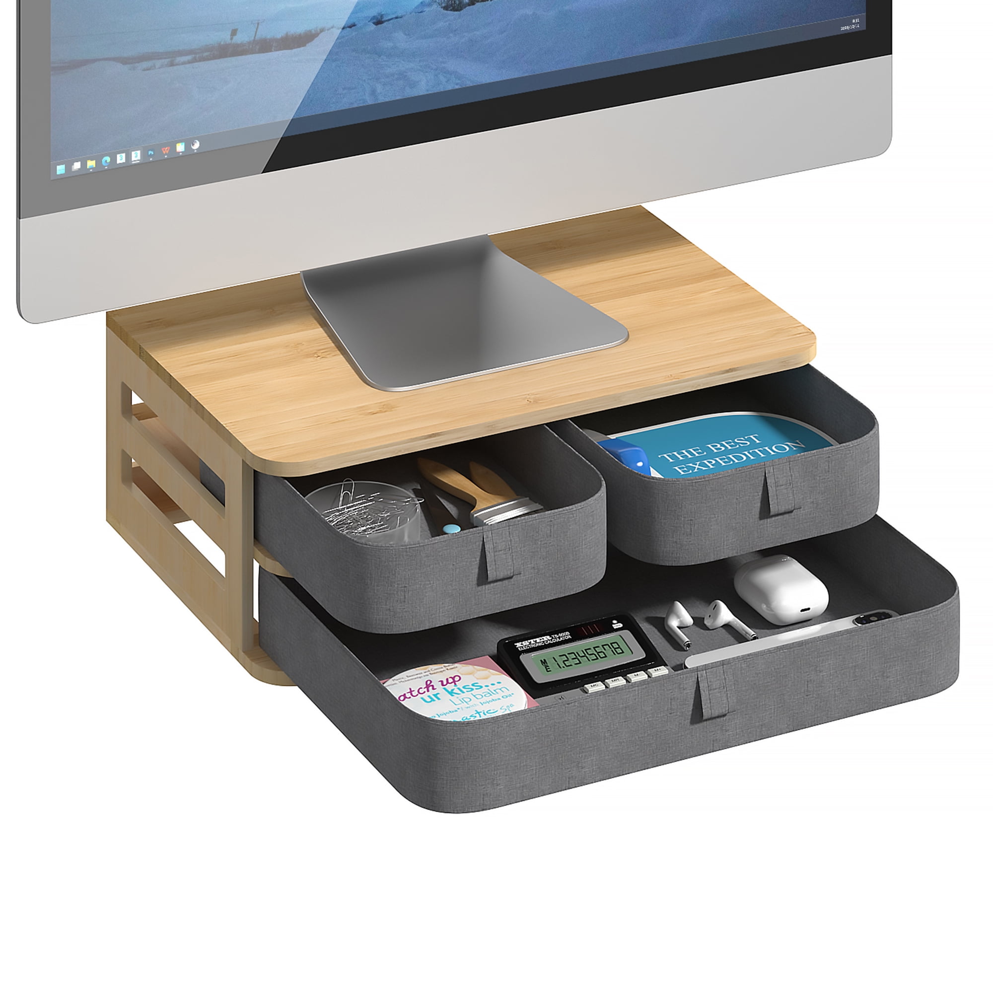 Bamboo monitor stand with drawer discount