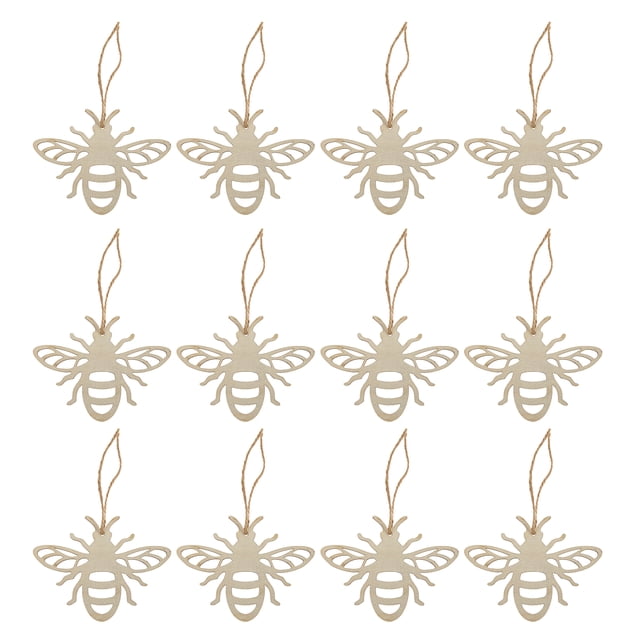 30Pcs Wooden Bee Shaped Ornaments Unfinished Blank Wood Bee Design Pieces