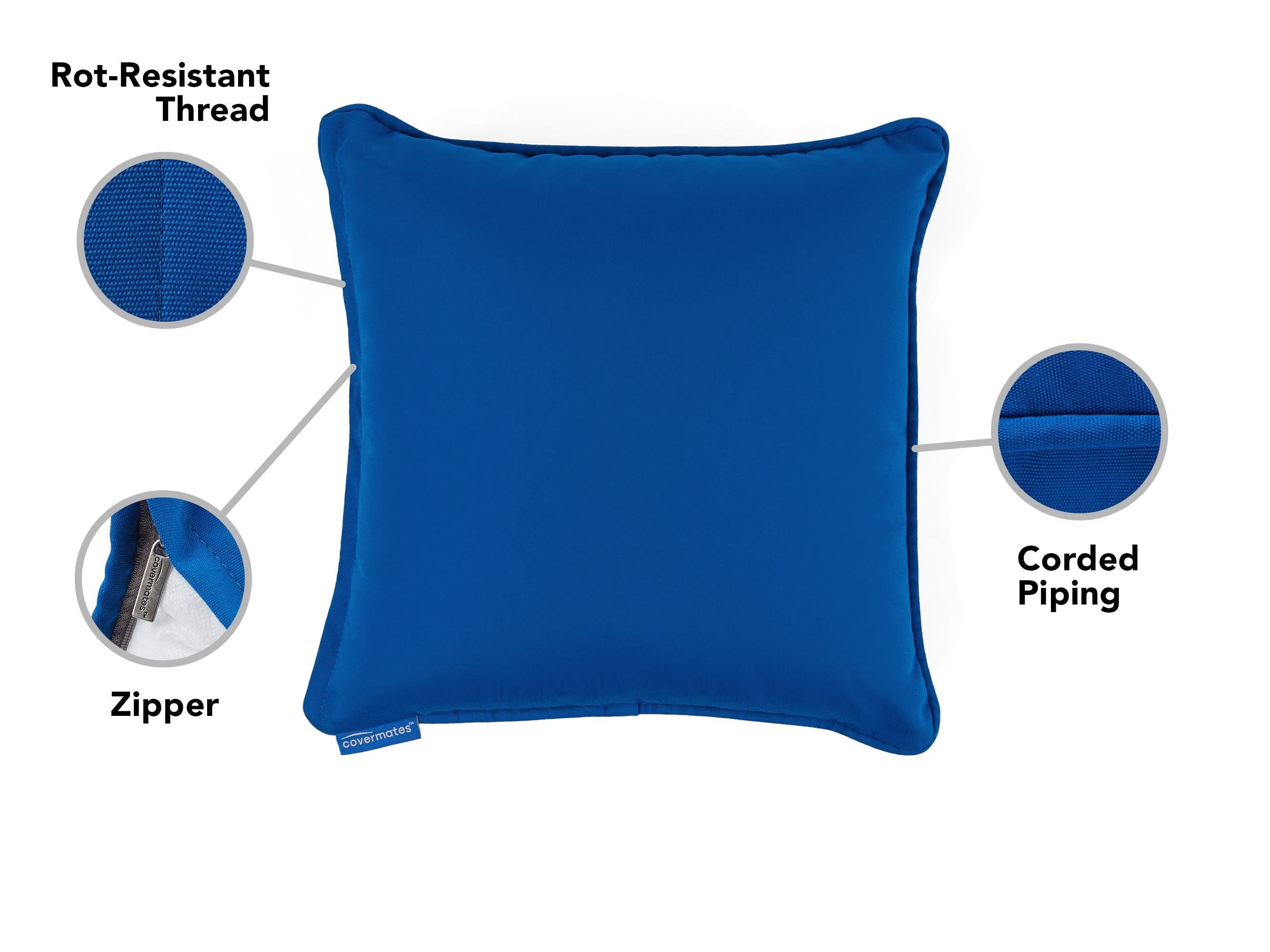 Covermates Throw Pillow - Weather Resistant, Full Side Zipper, LuxeGuard Collection, Royal Blue Stripe