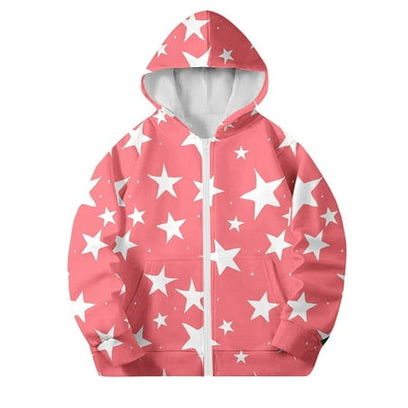 Boys Girls Children s Fashion Jackets Cute Print Long Sleeve Zipper Hoodies Casual Long Sleeve Lightweight Outdoor Coat Pink 11 Years