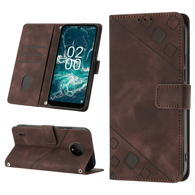 Compatible with Nokia C200 Classic Embossed PU Leather Case with Card Holder Shockproof Cover