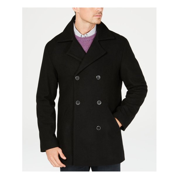 Alfani Mens Black Wool Blend Peacoat Jacket L Com Wool Blend Peacoat Jacket L, Mens Black Peacoat With Belt