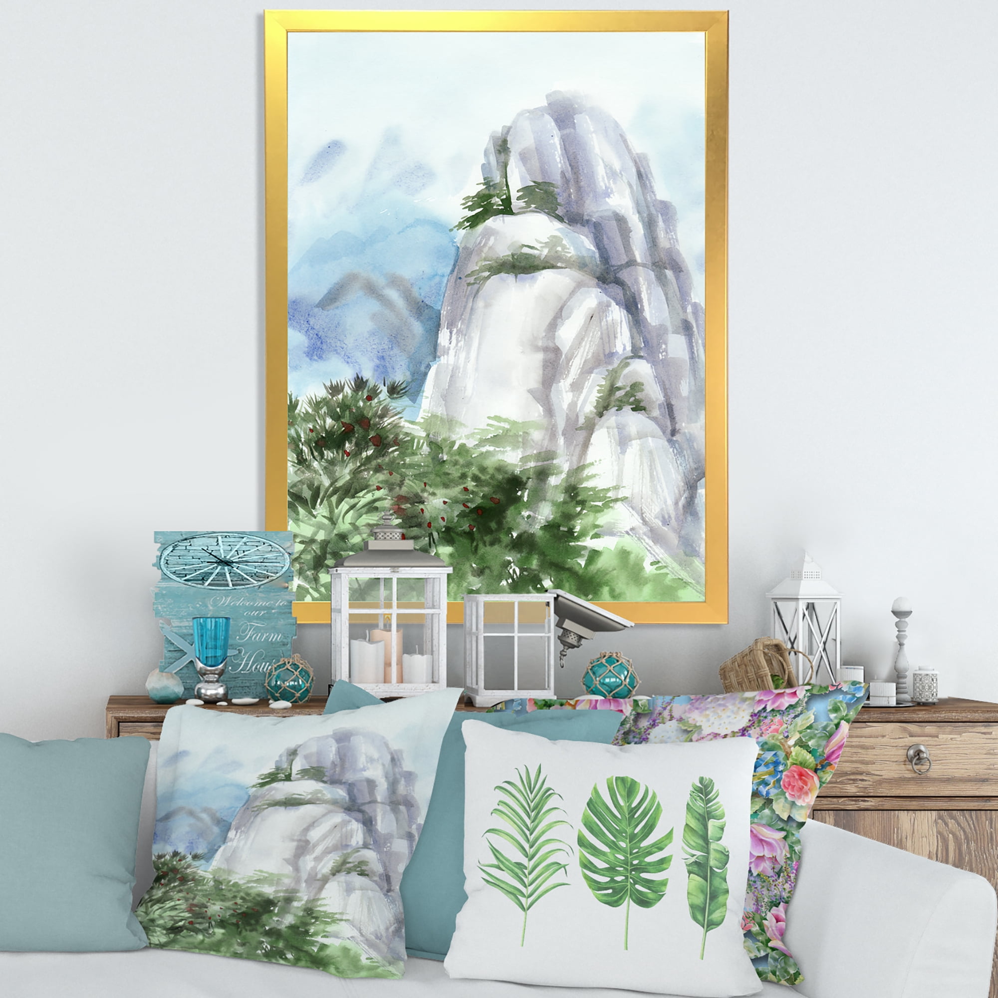 Designart 'The Clouds Over Mountain Top' Traditional Framed Art Print