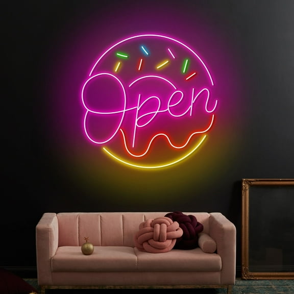 Craftnamesign Donut Open Neon Sign, Donut Store LED Light Decor, Donut Shop Open Sign Wall Art