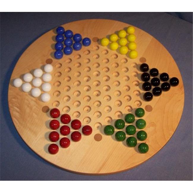 18 in. Circle Wooden Marble Game Board Chinese Checkers with 6 Birch