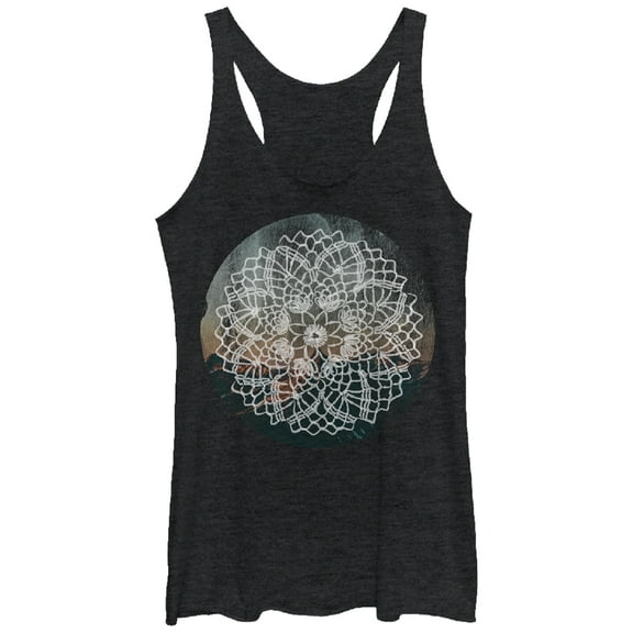 Women's Lost Gods Henna Circle Landscape Racerback Tank Top Black Heather Small