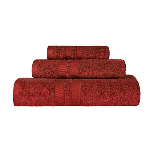 Superior Premium Cotton, Absorbent & Ultra Soft 6 Piece Towel Set with Unique Honeycomb Double Border, Maroon
