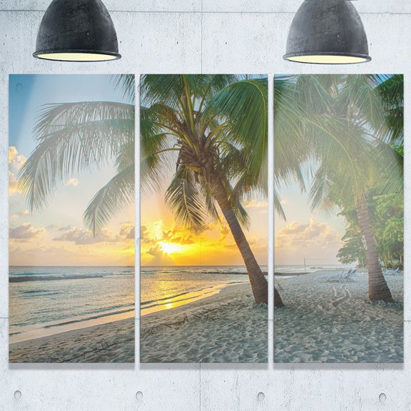 Designart 'Beach in Caribbean Island of Barbados ' Multipanel Modern Seascape Metal Artwork