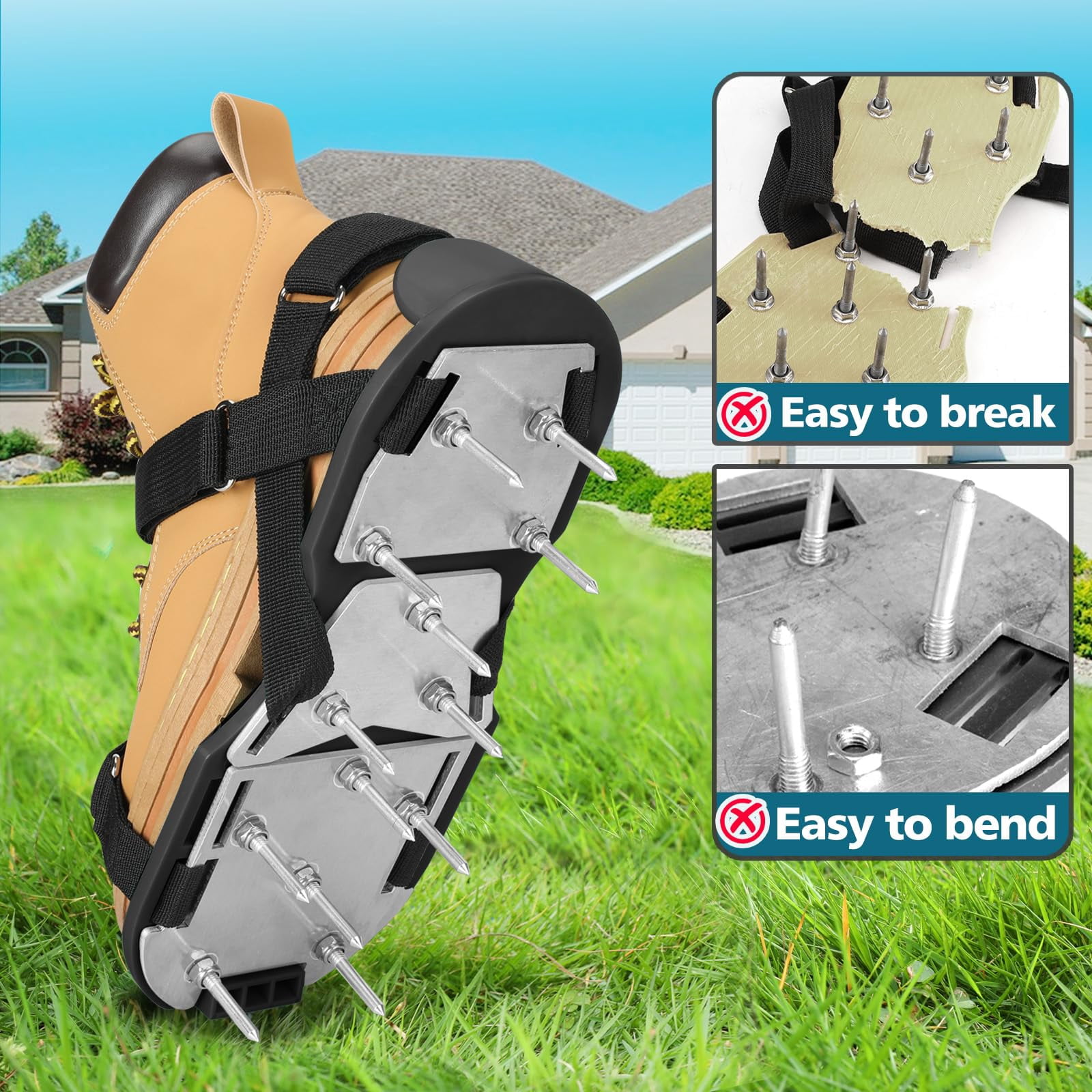 Lawn Aerator Shoes For Grass - Pre-assembled Soil Yard Tool Aerating Patio Garden  Black Small