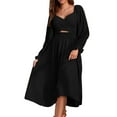 thumbnail image 1 of Women's Reversible Midi Dress, Long Puff Sleeve Tie Back Solid Color Wrap Party Dress, 1 of 5