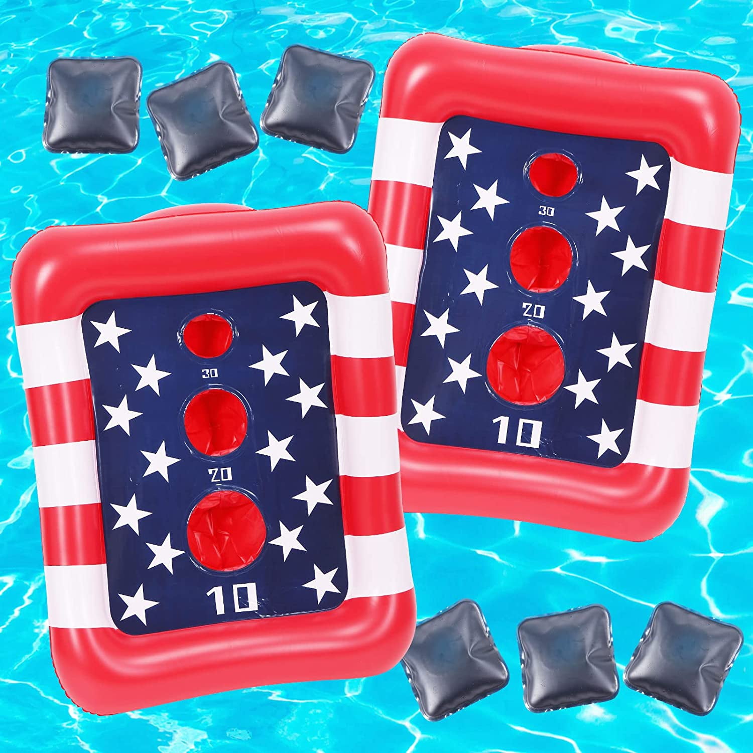 Inflatable Pool Toss Games Floating Cornhole Toss Set Corn-Toss Board & Floating Bean Bags for Pool Lawn,Bean Bags Toss Game for Kids Toddler Adult 2 Sets 