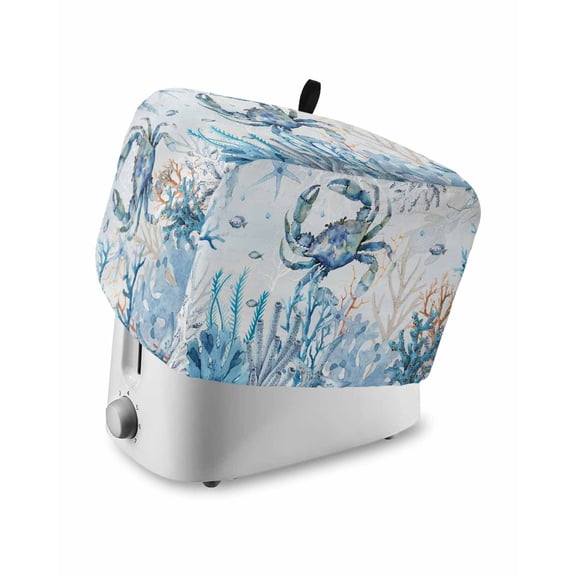 Nautical Crab Toaster Cover 4 Slice, Ocean Beach Coastal Jellyfish Starfish Bread Maker Cover Toaster Dust Cover with Pockets, Dust-Proof Cover for Kitchen Small Appliance 12x11x8in