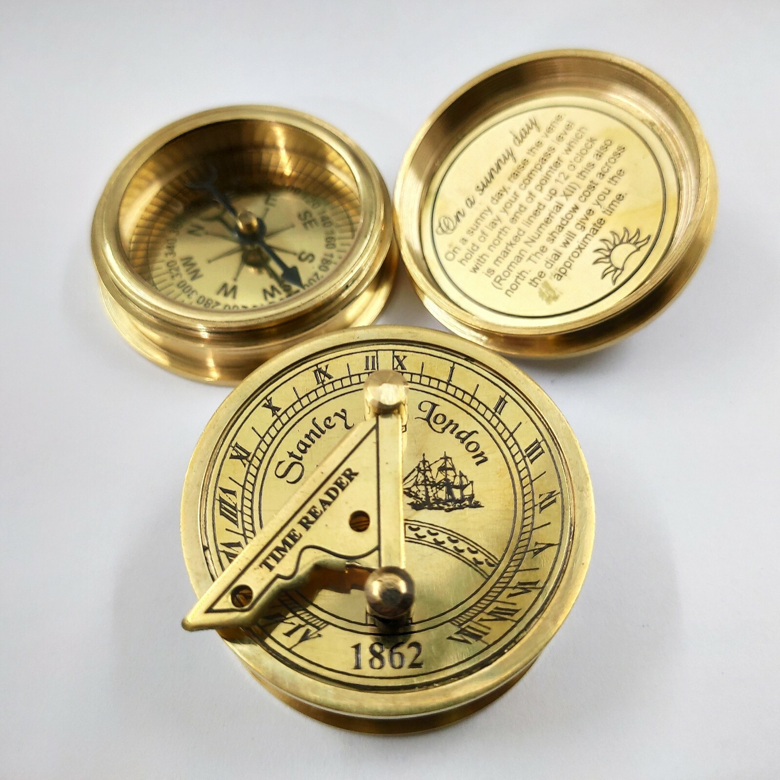 Brass Sundial Compass Maritime Collectible