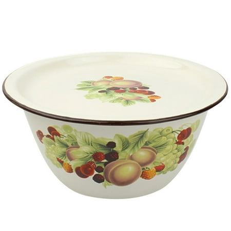 

1 Set of Vintage Enamel Basin with Lid Enamel Mixing Bowl Kitchen Serving Bowl Lard Oil Basin