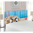 thumbnail image 2 of Coastal Headboard, Marine Theme Welcome Message on Beach Coastline Vintage Style Picture Print, Upholstered Decorative Metal Bed Headboard with Memory Foam, Twin Size, Eggshell Blue Red, by Ambesonne, 2 of 4