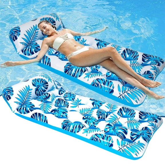 73 x 34in Inflatable Pool Floats Raft 1 Piece Water Hammock Lounge Adults with Headrest Floating Pool Lounge Contour Lounger, Blue