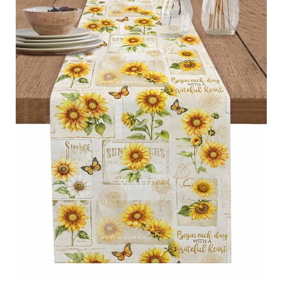 Hokiten Table Runners 70 Inches Long Dress Scarves, Yellow Sunflowers Farmhouse Coffee/Dining/Kitchen Table Decor, Holiday Table Runner, Country Botanical Flowers Butterfly 13x70 Inch