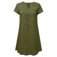 thumbnail image 4 of Vestido de cáñamo de bambú con estampado de cobertura suelta y cuello en V retro vintage de manga corta para mujer Pompotops  ghjkhdj17561, 4 of 4